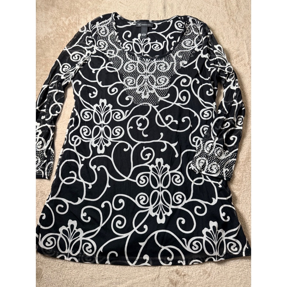 INC International Concept Tunic Top/Mini Dress Studded L Y2K Boho Glam Festival